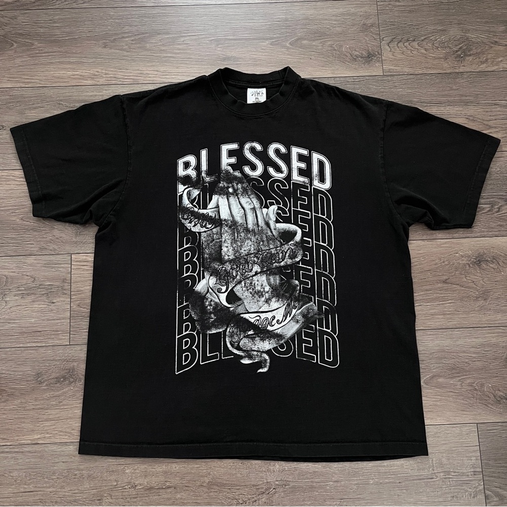 Vintage Shaka Wear BLESSED 100% Cotton Black Super Max Heavy Graphic T Shirt 2XL